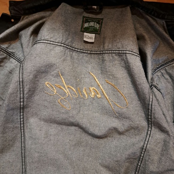 Milano Bay Size Large Black Denim Jacket with Gold Embroidery on Back - Picture 11 of 12